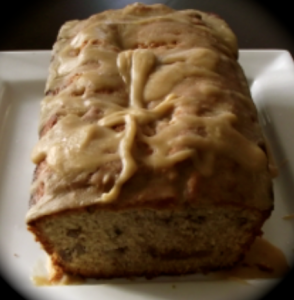 easy banana bread with caramel and pecans