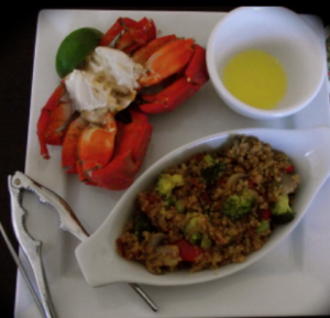 crab with quinoa "fried rice"